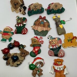 Vintage Bear Christmas Brooch Lot